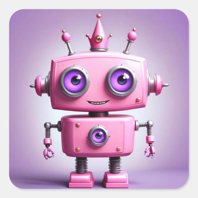 Niedlich rosa Robot Sticker (Vorderseite)