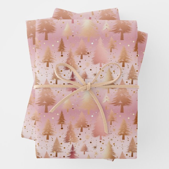Niedlich rosa Rose Gold Treppen Festivals Muster Geschenkpapier Set (Beispiel)