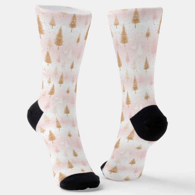 Niedlich rosa Rose Gold Treppen Festivals Muster Socken (Gewinkelt)