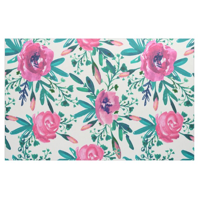 Niedlich rosa Rosen mit grünen Blättern Stoff (Fat Quarter (45,7 x 55,9 cm))