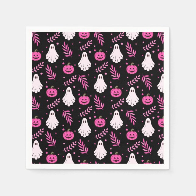 Niedlich rosa Schwarz-weißes Halloween-Party Serviette (Vorderseite)