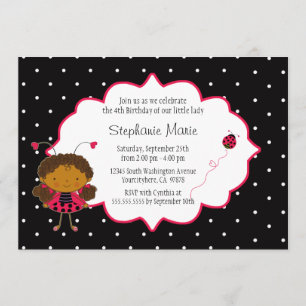 Niedlich-rosa-schwarze Ladybug Geburtstagsfeier Einladung