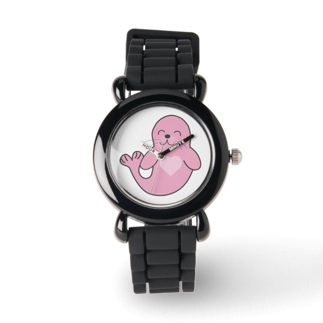 Niedlich rosa Siegel Armbanduhr (Vorderseite)