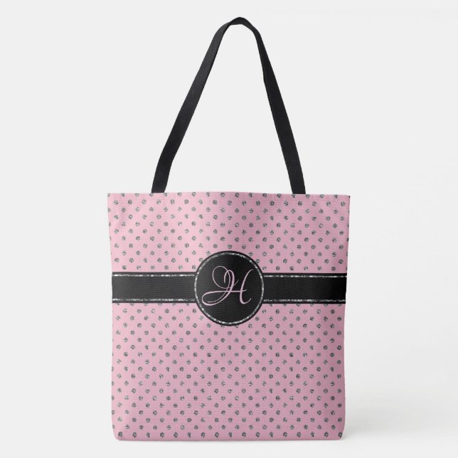 Niedlich rosa Silver Glitzer Polka Dot Monogramm g Tasche (Vorderseite)