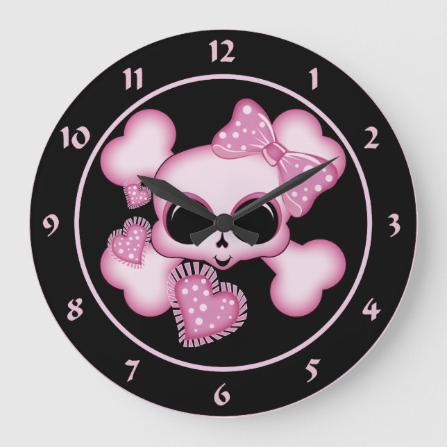 Niedlich rosa Skull Große Wanduhr (Vorderseite)