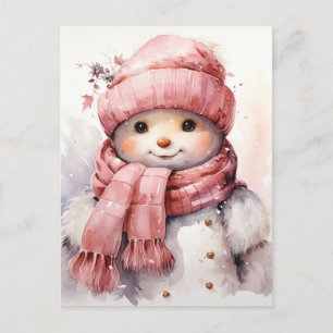 Niedlich rosa Snowman Feiertagspostkarte