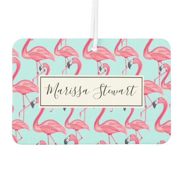 Niedlich rosa Sommer bemalt Flamingo Muster Blau Autolufterfrischer (Rückseite)