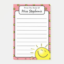 Niedlich rosa Sonnenschein Lächeln Gesicht vom Leh Post-it Klebezettel