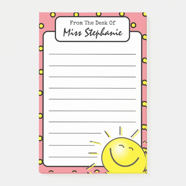 Niedlich rosa Sonnenschein Lächeln Gesicht vom Leh Post-it Klebezettel (Vorderseite)