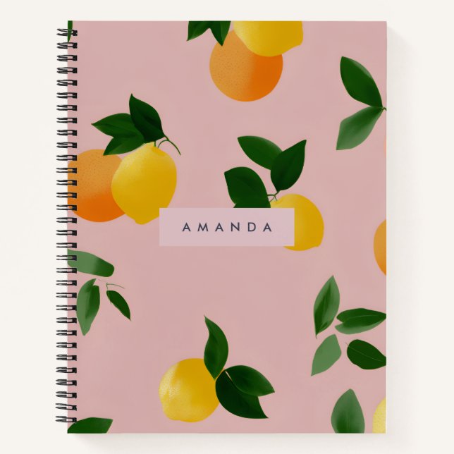 Niedlich rosa SpiralNotebook Lemon Orange Frucht Notizbuch (Vorderseite)