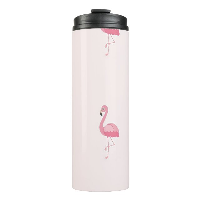 Niedlich rosa stehendes Flamingo Thermosbecher (Vorderseite)