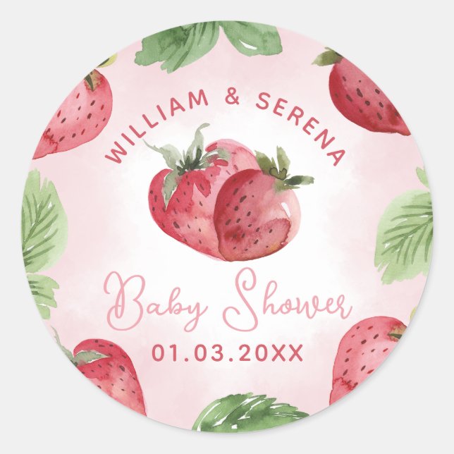 Niedlich rosa Strawberry Babyaufkleber Runder Aufkleber (Vorderseite)