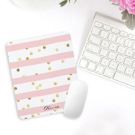 Niedlich rosa Streifen Gold Polka Punkte mit Namen Mousepad