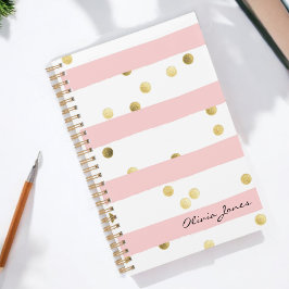Niedlich rosa Streifen Gold Polka Punkte mit Namen Planer