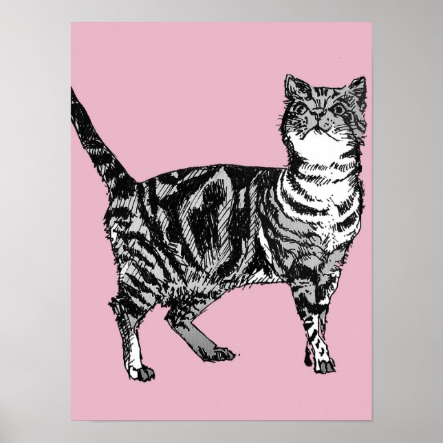 Niedlich rosa Streifen Tablette Katze Plakat Kunst (Vorne)