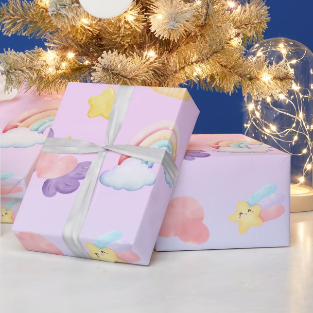 Niedlich rosa, süßer Kuchen, unicorn Regenbogen Mu Geschenkpapier (Feiertage)