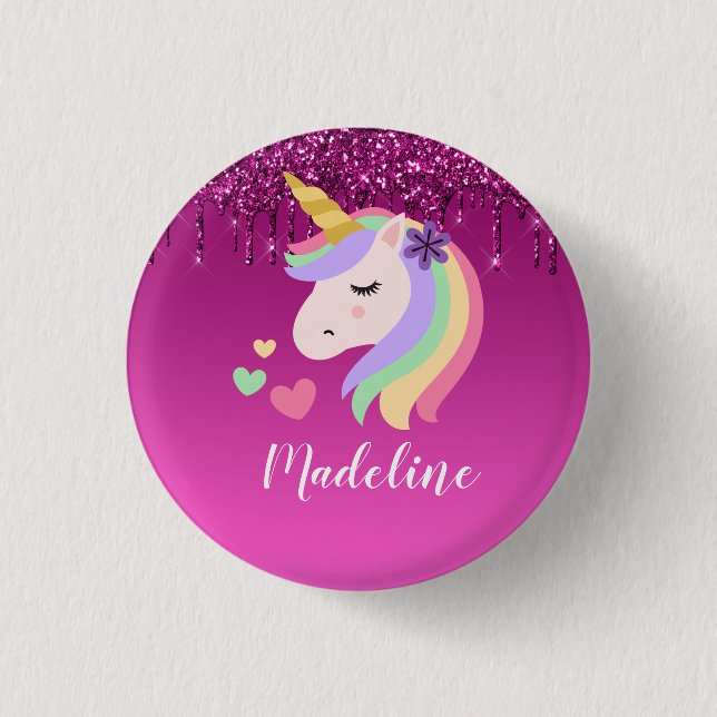 Niedlich rosa Tropfkörper Glitzer Personalisiert E Button (Vorderseite)