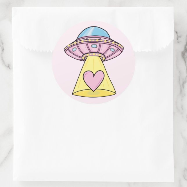 Niedlich-rosa UFO Runder Aufkleber (Tasche)