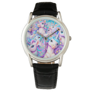 Niedlich rosa und Lila Einhörner und Regenbogen Armbanduhr