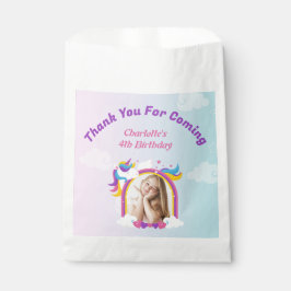Niedlich rosa und lila Einhornmassage Foto Geburts Geschenktütchen