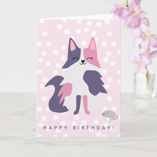 Niedlich rosa und Lila KatzenKindergeburtstag Karte (Orchidee)