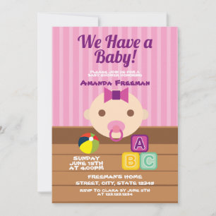 Niedlich-Rosa- und Lila-Toys-Girl-Babydusche Einladung