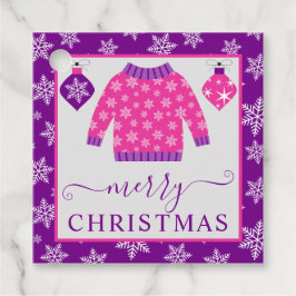 Niedlich rosa und Lila Weihnachtsjumper Geschenkanhänger