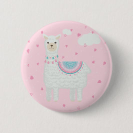 Niedlich rosa und türkisfarbener Llama Button