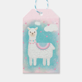 Niedlich rosa und türkisfarbener Llama Geschenkanhänger