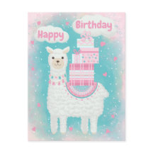 Niedlich rosa und türkisfarbenes Lama mit Geschenk