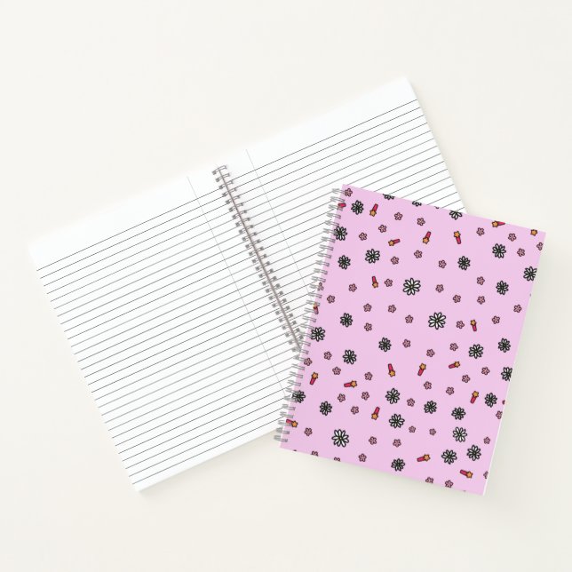Niedlich rosa und weiße Blumen mit rosa Sternen Notizbuch (Innenseite)