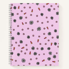 Niedlich rosa und weiße Blumen mit rosa Sternen Notizbuch
