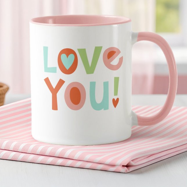 Niedlich-Rosa-Valentinstag-Liebe Tasse (A cute Valentine's Day "love you" mug. makes a great gift for a girl or a girlfriend.)