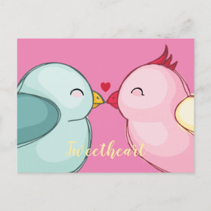 Niedlich rosa Valentinstag Love Birds Postkarte