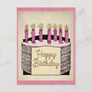 Niedlich Rosa Vintag Happy Birthday Cake Candles Postkarte