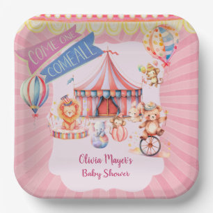 Niedlich rosa Vintage Karneval Circus Kinderdusche Pappteller