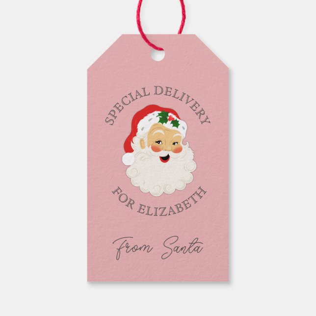 Niedlich rosa Vintager Weihnachtsmann Geschenkanhänger (Rückseite)