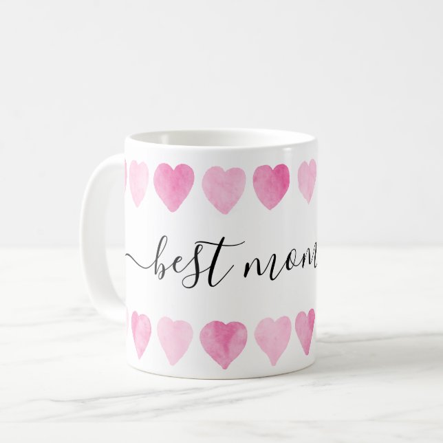Niedlich rosa Wasserfarbe Herz Beste Mama je Kaffeetasse (Vorderseite Links)