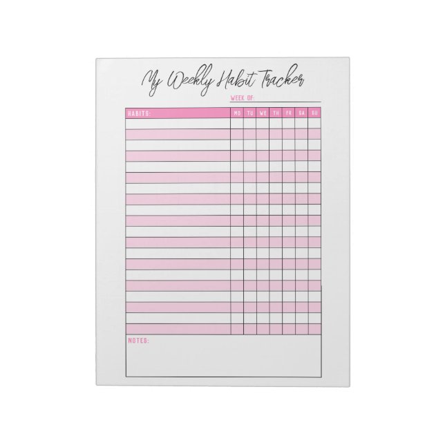 Niedlich rosa Weekly Habit Tracker Notepad Notizblock (Rotiert)