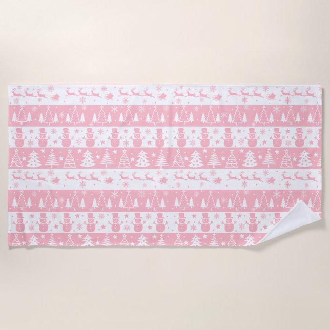 Niedlich rosa Weihnachten Strandtuch (Vorderseite)