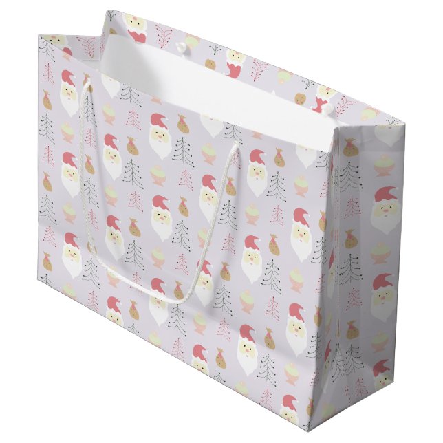 Niedlich rosa Weihnachtsmuster Große Geschenktüte (Vorderseite Schrägansicht)