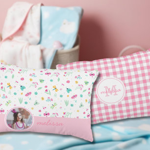 Niedlich rosa, weißes Blumenmuster mit Foto Dekokissen