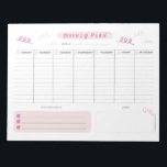 Niedlich rosa Wochenplaner Notizblock<br><div class="desc">Dieser wöchentliche Planer hat von Montag bis Freitag Platz,  um Ihre Trados zu schreiben,  und einen Ort,  um Ihre wöchentlichen Tore und Notizen aufzuschreiben. Es zeichnet sich durch ein niedlich rosa Design aus. Sie können dies auch als Shopping-Liste oder für die Schule benutzen!</div>