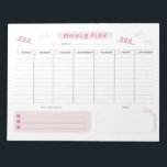 Niedlich rosa Wochenplaner Notizblock<br><div class="desc">Dieser wöchentliche Planer hat von Montag bis Freitag Platz,  um Ihre Trados zu schreiben,  und einen Ort,  um Ihre wöchentlichen Tore und Notizen aufzuschreiben. Es zeichnet sich durch ein niedlich rosa Design aus. Sie können dies auch als Shopping-Liste oder für die Schule benutzen!</div>