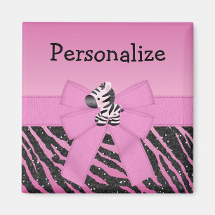 Niedlich rosa Zebra, Bow & Glitzer Animal Print Ma Magnet