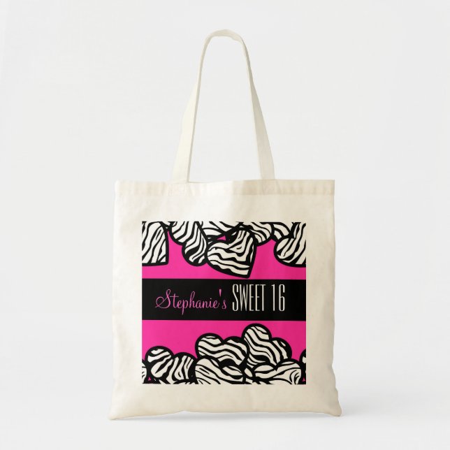 Niedlich rosa Zebraherz Sweet 16 Birthday Tote Tas Tragetasche (Vorne)