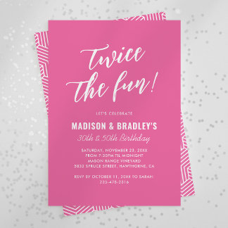 Niedlich rosa Zweimal Spaß Gemeinsame Geburtstagsp Einladung
