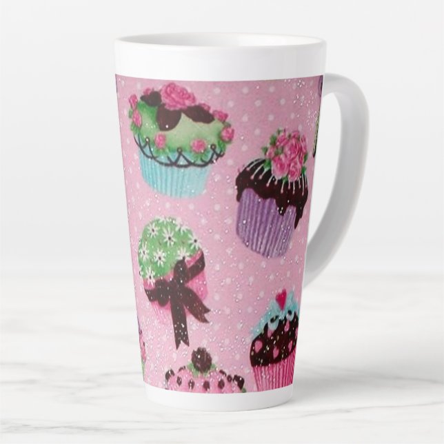 Niedlich rosafarbener Kuchen Milchtasse (Rechte Ecke)