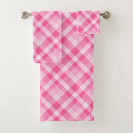Niedlich Rosy Rosa Kariertes Muster Badetuch Set