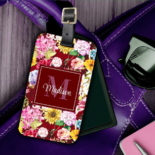 Niedlich-Rot-Gelblich-Floral-Monogramm Gepäckanhänger